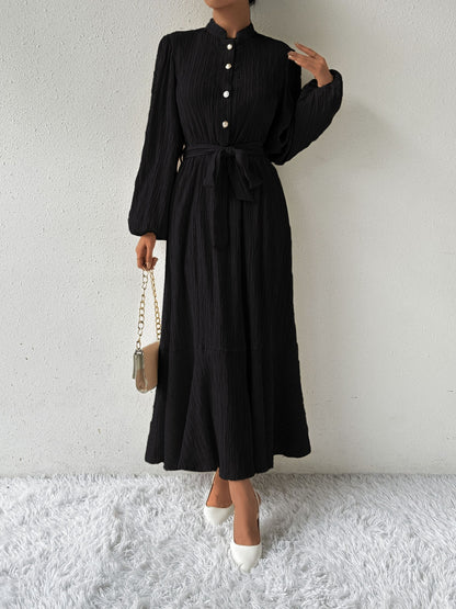 She Wears Glory™ “Honeyed Honor” Tie Waist Long Sleeve Dress - She Wears Glory Beverly Hills