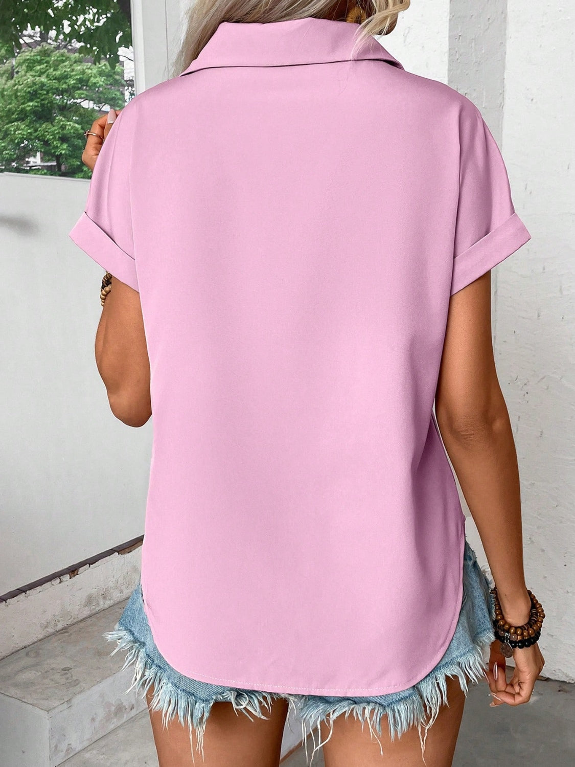 She Wears Glory™ – The Clarity Collar Shirt (Pleated Short Sleeve Button-Down) - She Wears Glory Beverly Hills