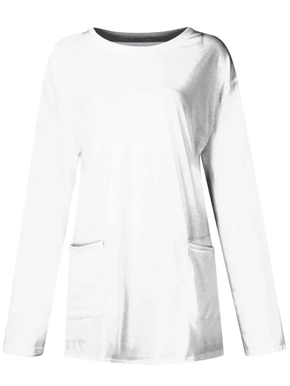 She Wears Glory™ Full Size Pocketed Round Neck Long Sleeve T-Shirt - She Wears Glory Beverly Hills