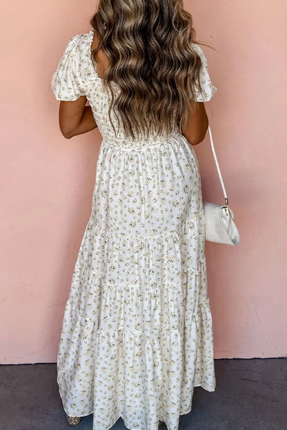 She Wears Glory™ Floral Puff Sleeve Maxi Dress – Blooming in Grace, Rooted in Reverence - She Wears Glory Beverly Hills