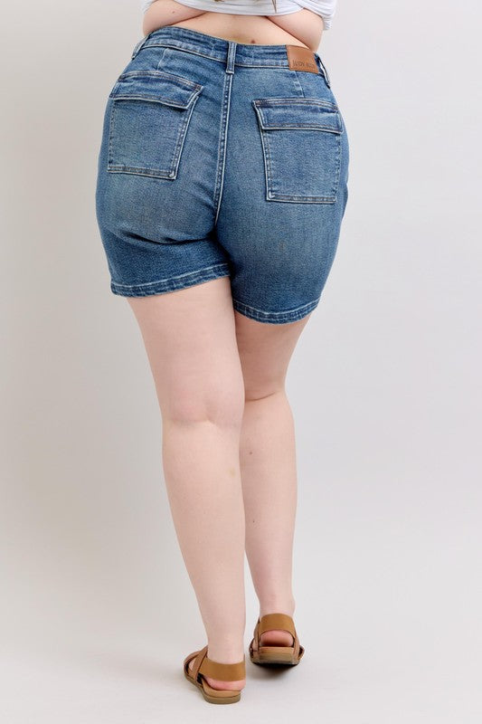 She Wears Glory™ “Sanctified Strength” High Rise Denim Shorts - She Wears Glory Beverly Hills