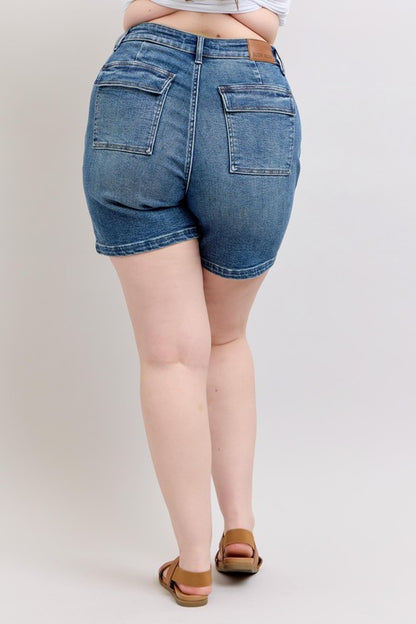 She Wears Glory™ “Sanctified Strength” High Rise Denim Shorts - She Wears Glory Beverly Hills