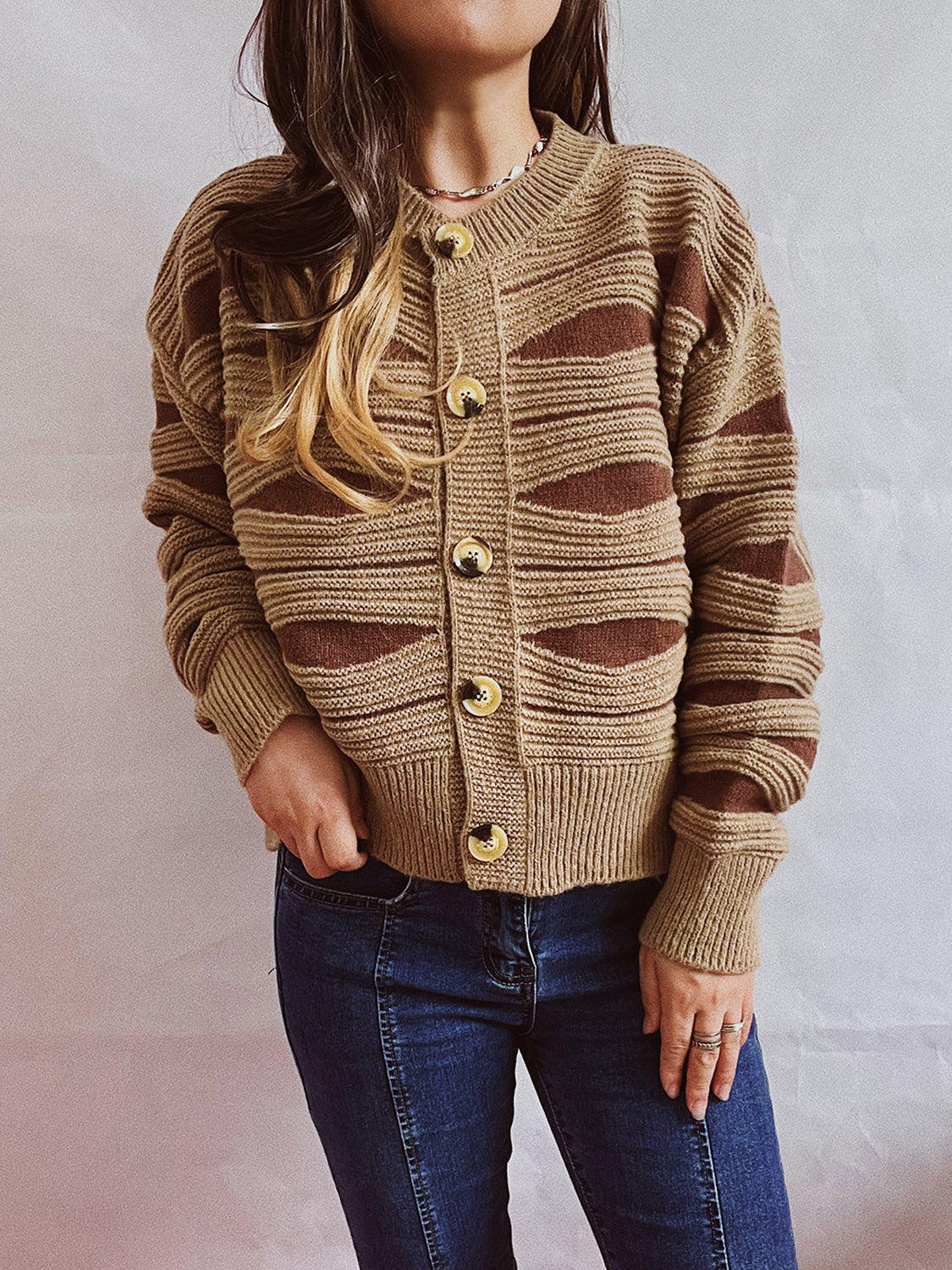 She Wears Glory™ Color Block Button Front Cardigan - She Wears Glory Beverly Hills