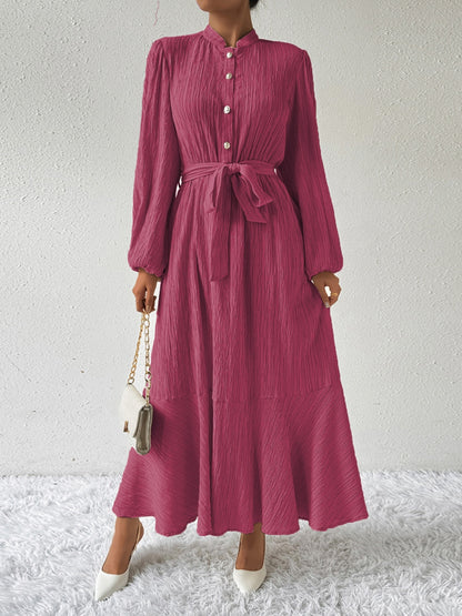 She Wears Glory™ “Honeyed Honor” Tie Waist Long Sleeve Dress - She Wears Glory Beverly Hills