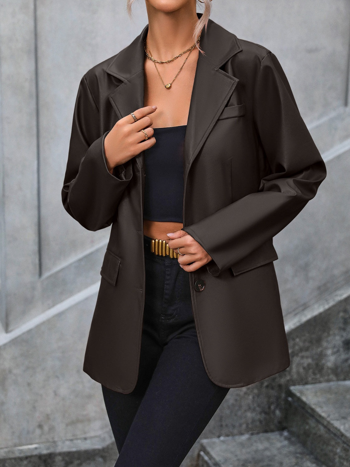 She Wears Glory “Covered in Calling” Collared Pocketed Button-Up Blazer - She Wears Glory Beverly Hills