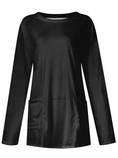 She Wears Glory™ Full Size Pocketed Round Neck Long Sleeve T-Shirt - She Wears Glory Beverly Hills