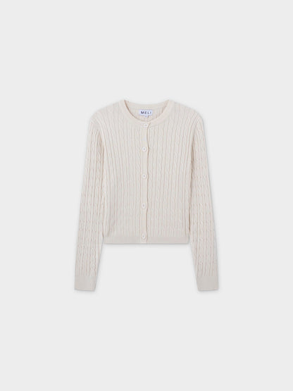 Cable Knit Crew Cardigan-Ivory-0