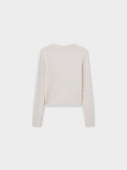 Cable Knit Crew Cardigan-Ivory-1