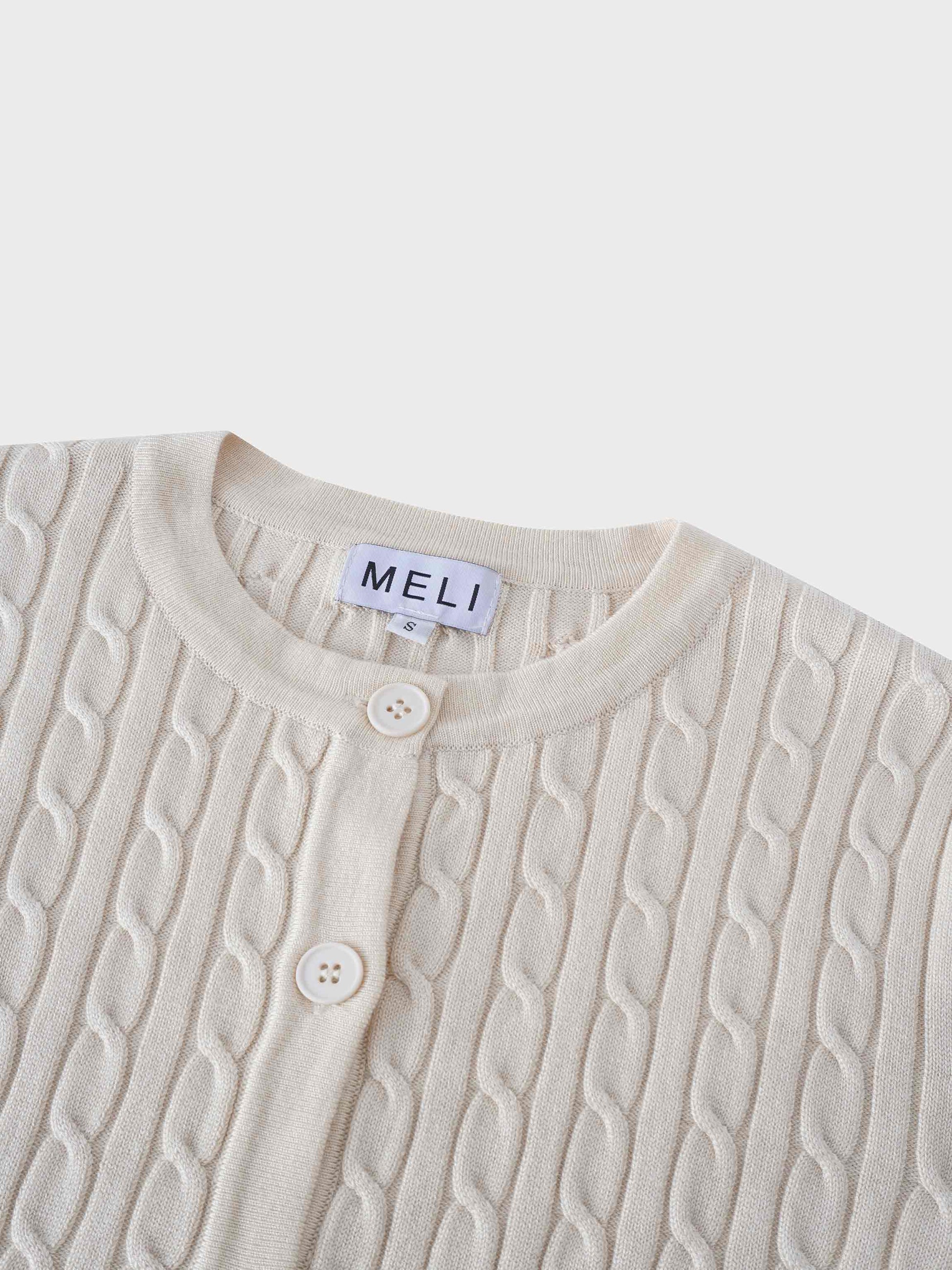 Cable Knit Crew Cardigan-Ivory-2