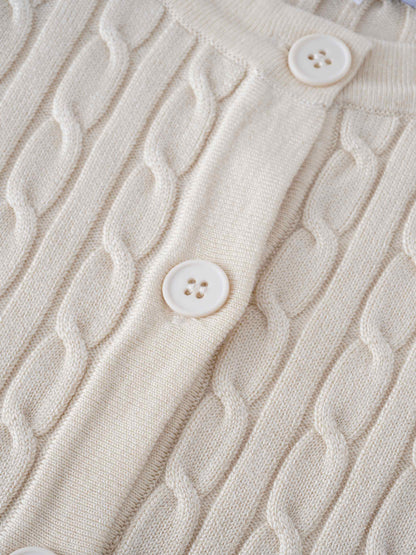 Cable Knit Crew Cardigan-Ivory-3