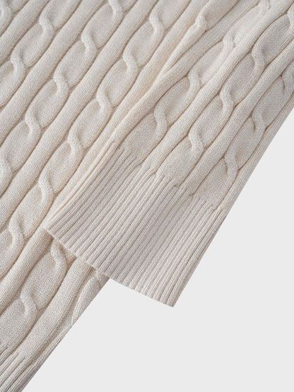 Cable Knit Crew Cardigan-Ivory-4