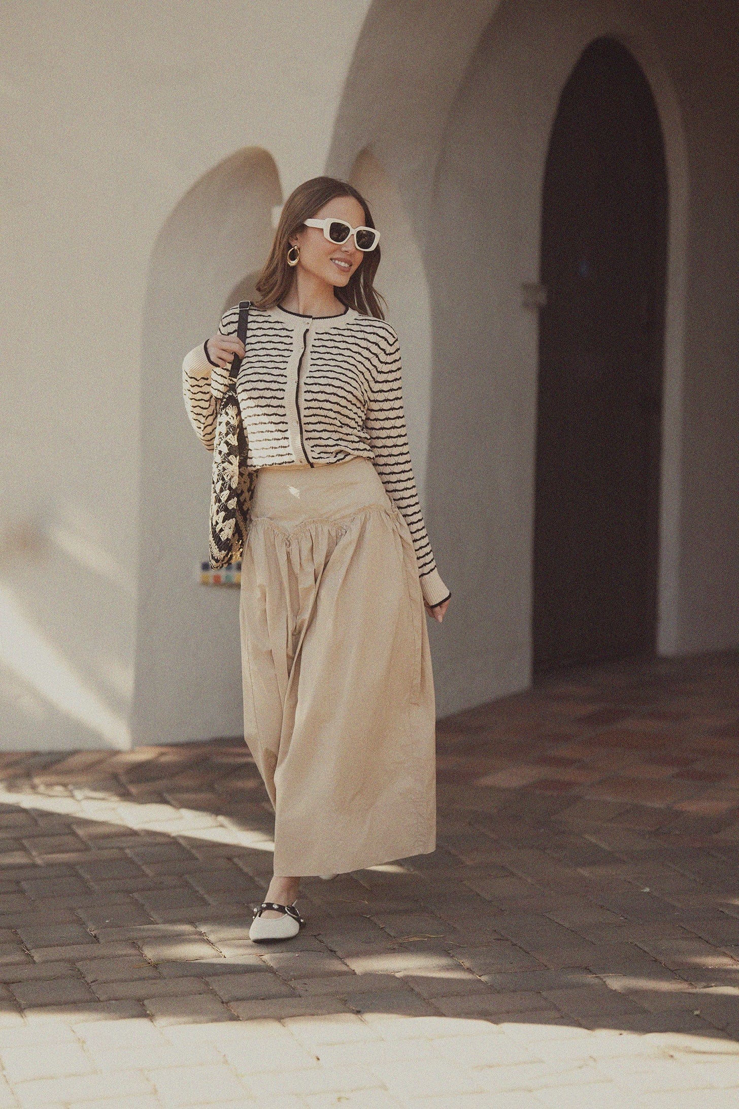 Yoke Ruffle Skirt-Tan-0