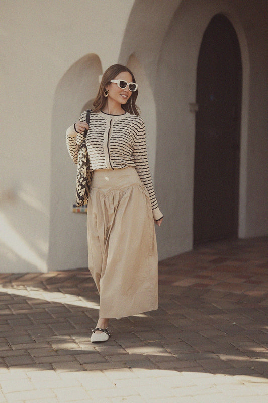 Yoke Ruffle Skirt-Tan-0