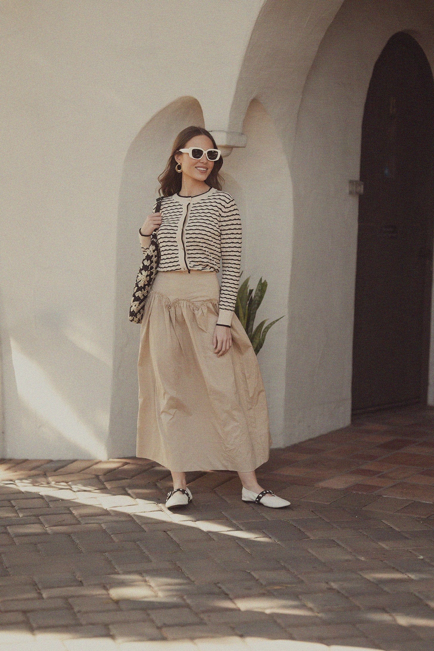 Yoke Ruffle Skirt-Tan-3