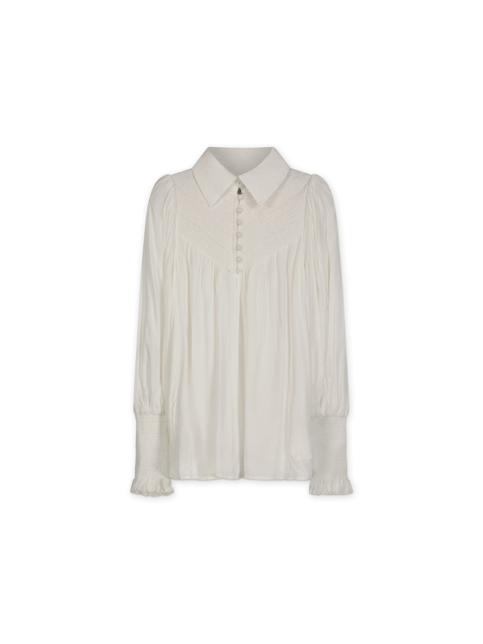 SMOCKED BLOUSE-WHITE-0