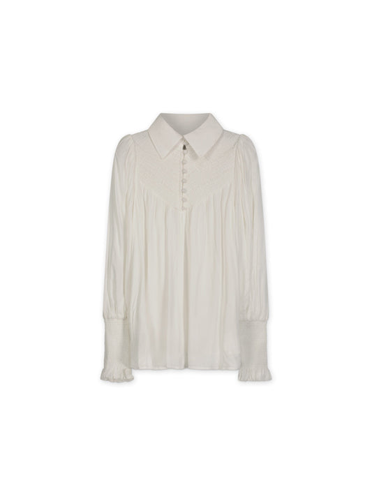 SMOCKED BLOUSE-WHITE-0