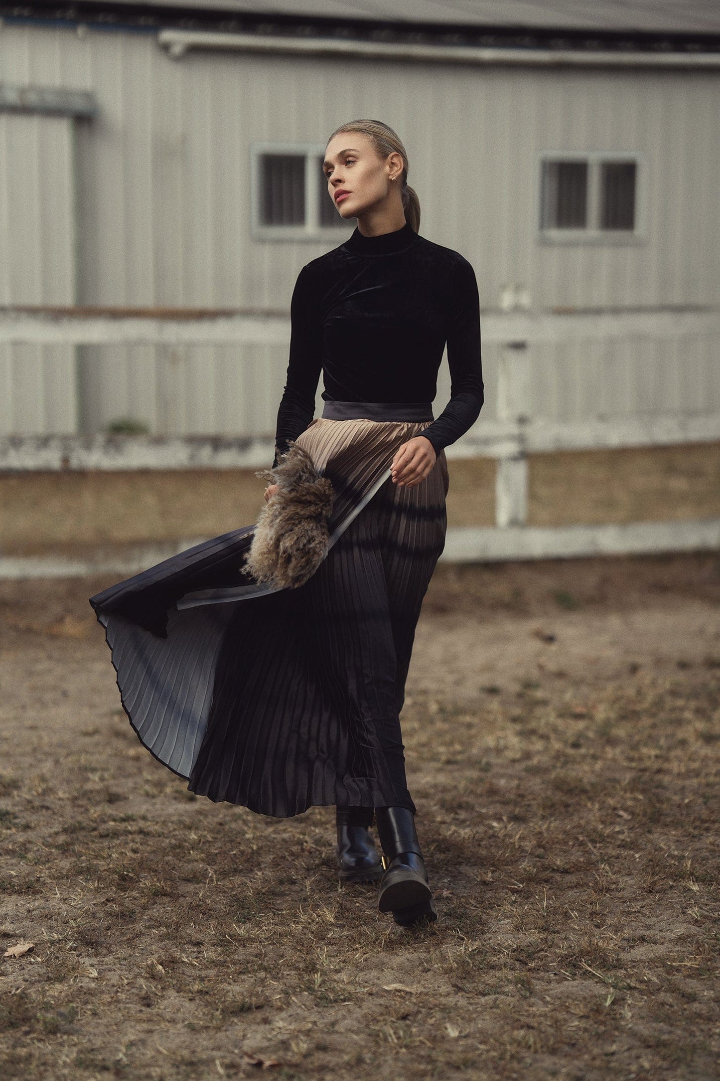 Velour Mock Neck Turtleneck-Black-0