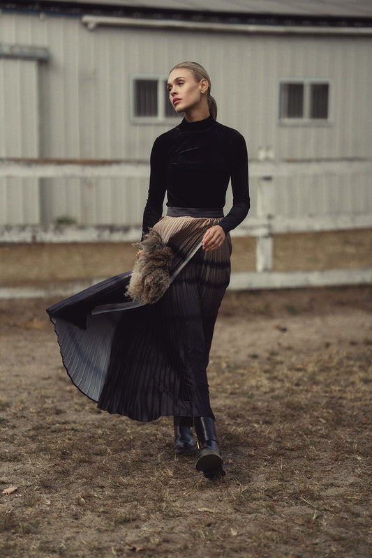 Velour Mock Neck Turtleneck-Black-0