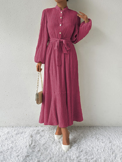 She Wears Glory™ “Honeyed Honor” Tie Waist Long Sleeve Dress - She Wears Glory Beverly Hills
