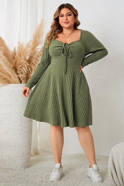 She Wears Glory™ “Honeyed Honor” Plus Size Sweetheart Neck Long Sleeve Ribbed Dress - She Wears Glory Beverly Hills
