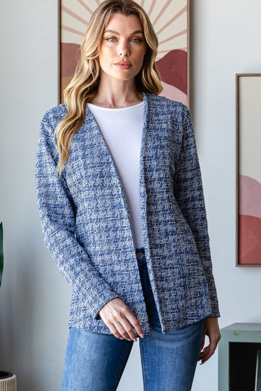 She Wears Glory “Virtue in Vogue” Houndstooth Tweed Open Front Blazer – Full Size - She Wears Glory Beverly Hills