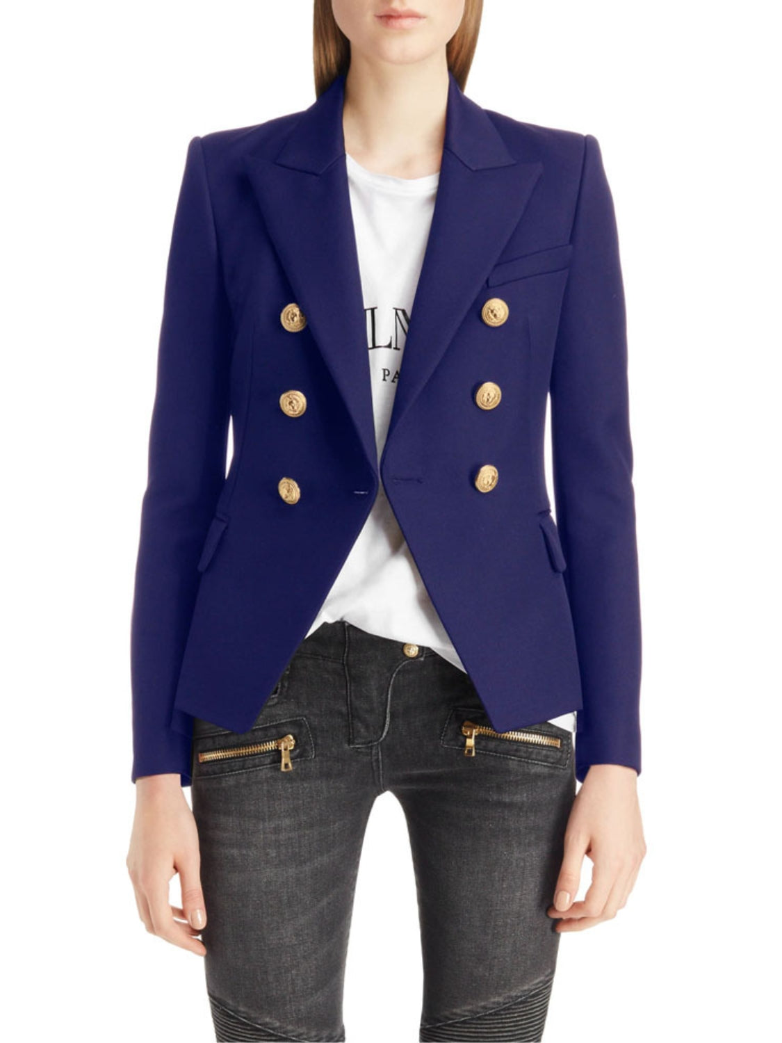 She Wears Glory “Established in Grace” Lapel Collar Buttoned Blazer - She Wears Glory Beverly Hills