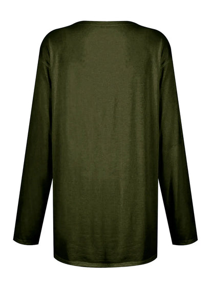 She Wears Glory™ Full Size Pocketed Round Neck Long Sleeve T-Shirt - She Wears Glory Beverly Hills