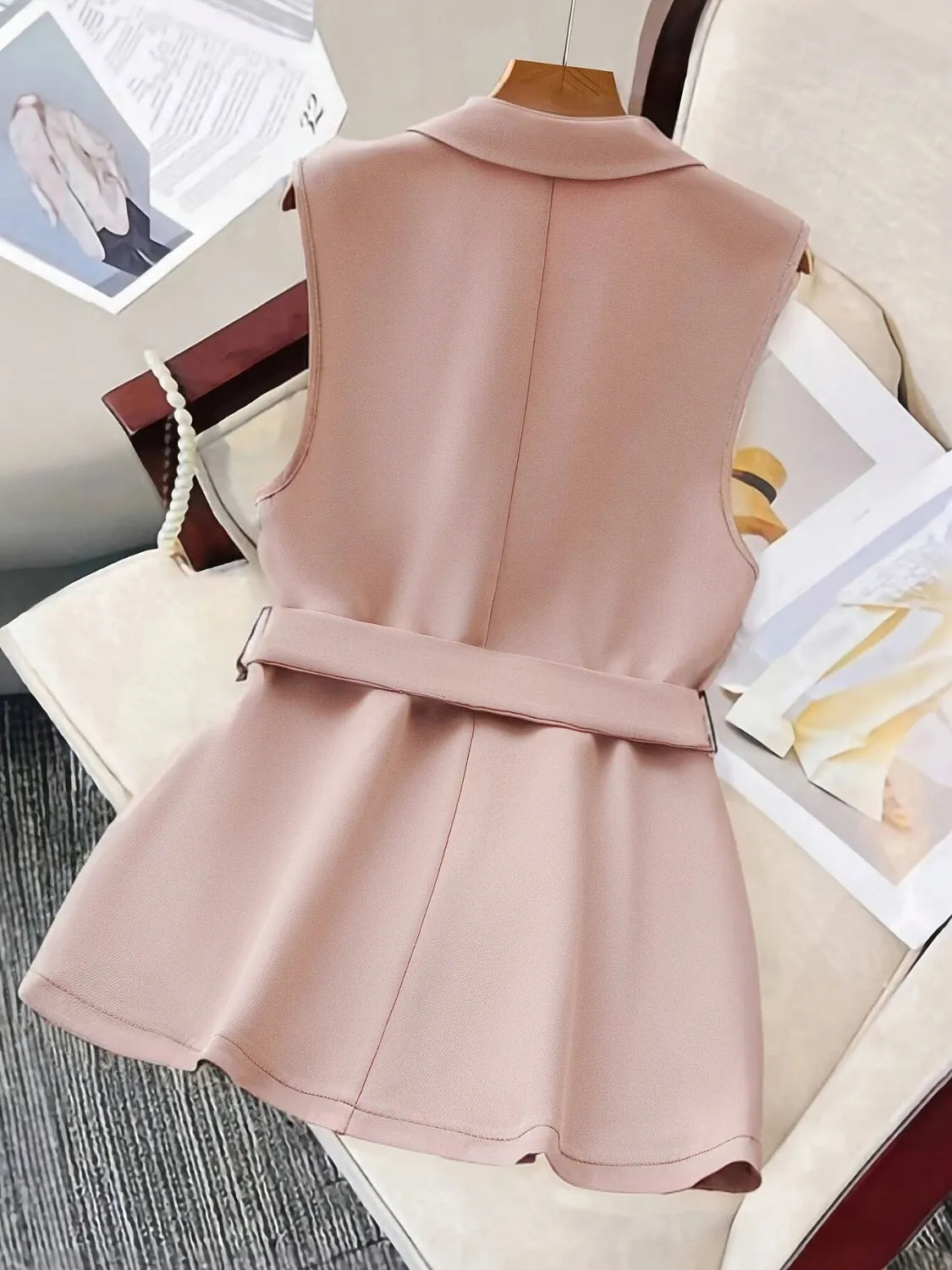 She Wears Glory “Bound by Promise” Sleeveless Tie-Waist Lapel Blazer - She Wears Glory Beverly Hills