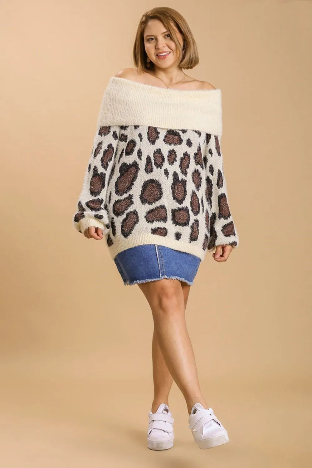 She Wears Glory™ Leopard Off-Shoulder Long Sleeve Sweater - She Wears Glory Beverly Hills