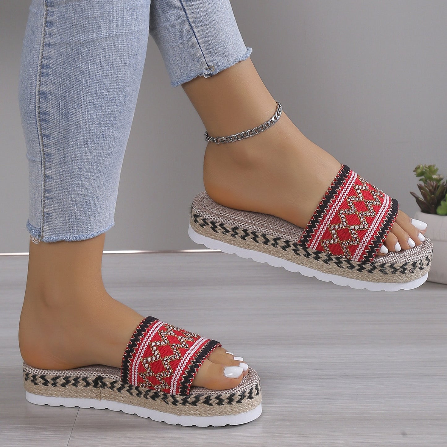 She Wears Glory™ — Sarah’s Steady Path Geometric Weave Platform Sandals - She Wears Glory Beverly Hills