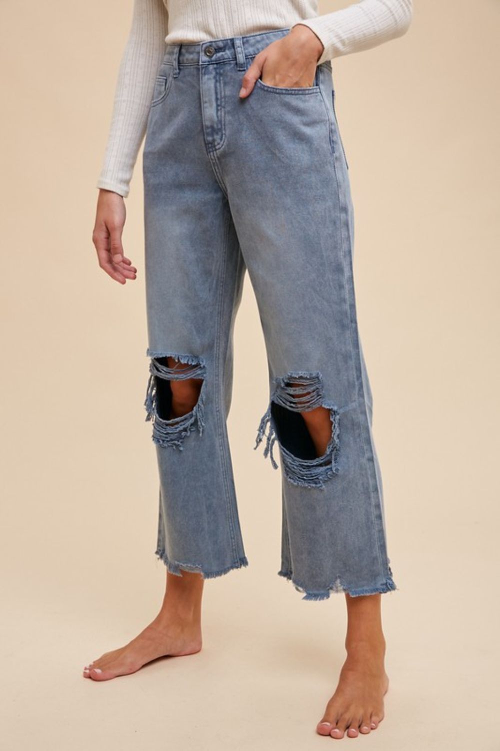 She Wears Glory™ Distressed Raw Hem Denim – Boldly Covered, Beautifully Unfinished - She Wears Glory Beverly Hills