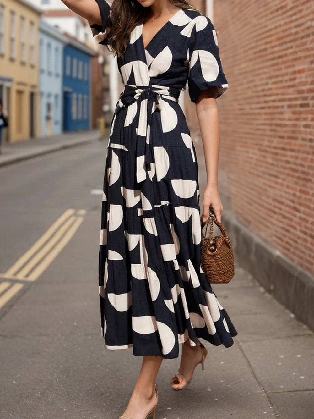 She Wears Glory “Miriam” Tied Slit Printed Midi Dress - She Wears Glory Beverly Hills