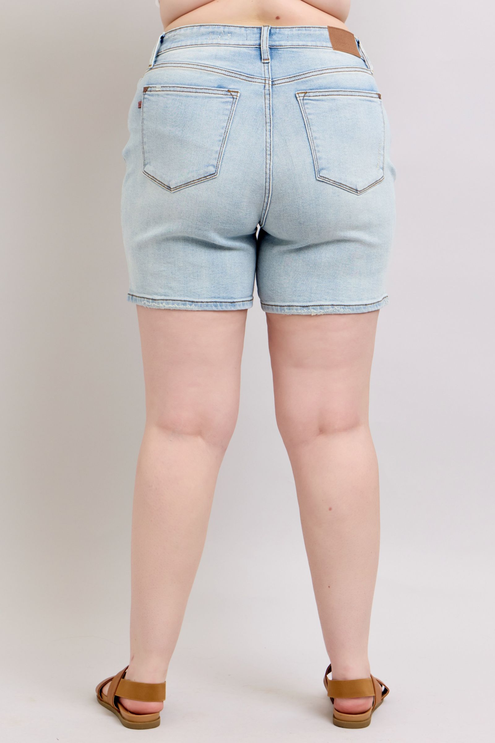She Wears Glory™ “Redeemed Denim” 2-Button High-Rise Shorts with Pockets – Plus Size - She Wears Glory Beverly Hills
