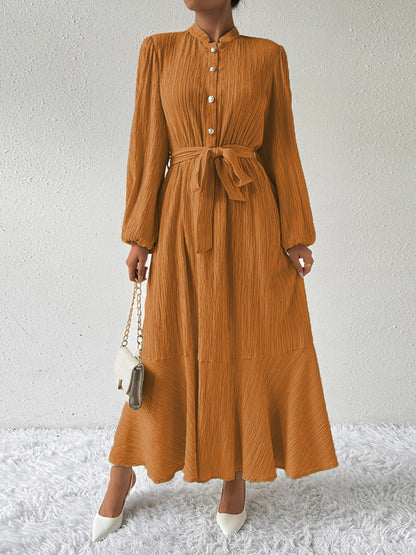 She Wears Glory™ “Honeyed Honor” Tie Waist Long Sleeve Dress - She Wears Glory Beverly Hills