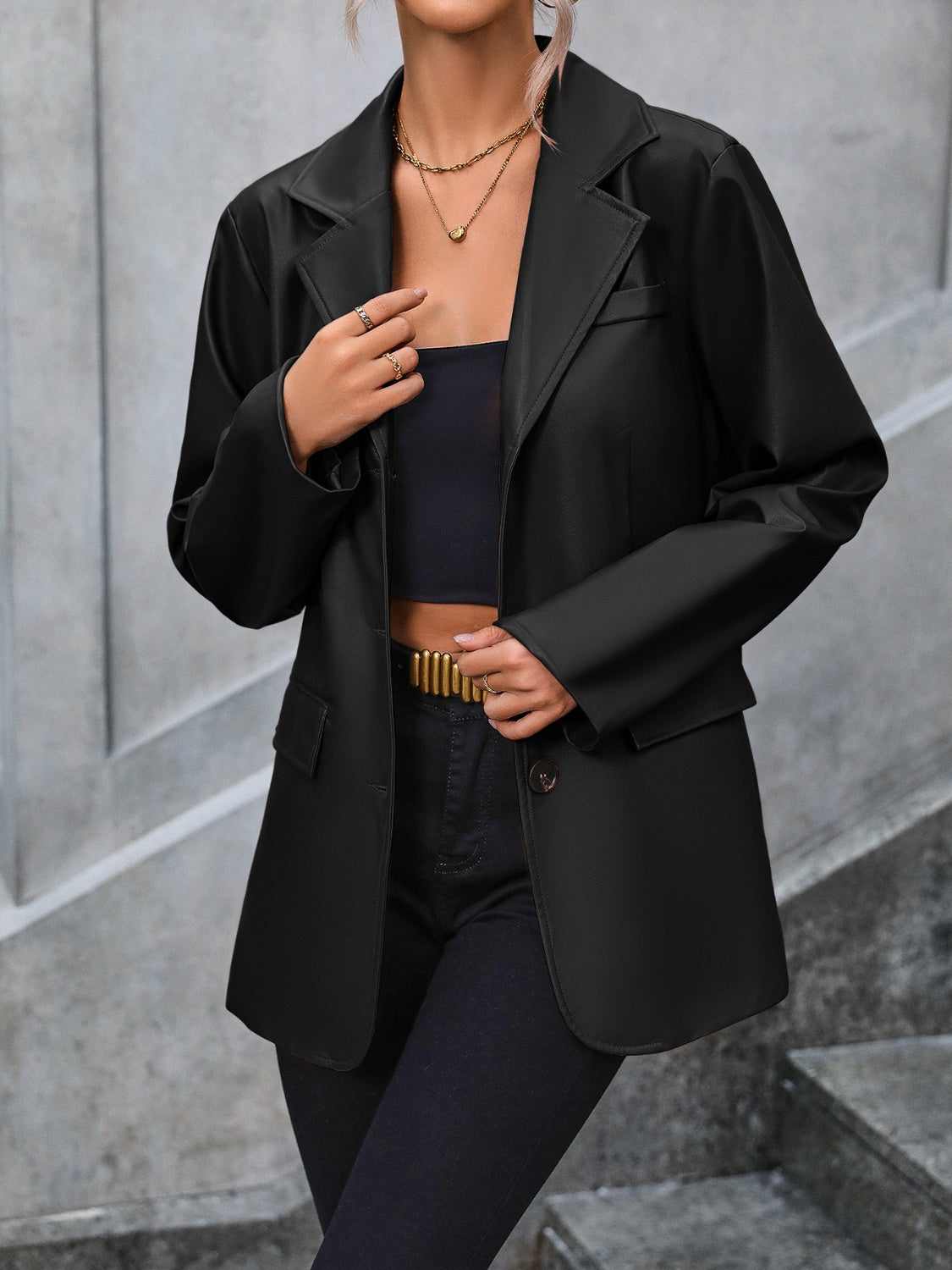 She Wears Glory “Covered in Calling” Collared Pocketed Button-Up Blazer - She Wears Glory Beverly Hills