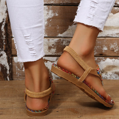 She Wears Glory™ — Graceful Steps Beaded PU Leather Open Toe Sandals - She Wears Glory Beverly Hills