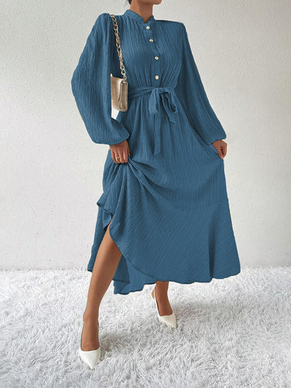 She Wears Glory™ “Honeyed Honor” Tie Waist Long Sleeve Dress - She Wears Glory Beverly Hills