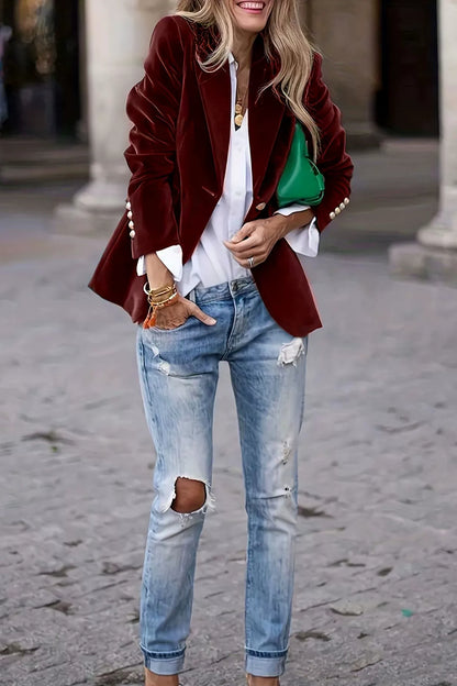 She Wears Glory “Steadfast & Set Apart” Lapel Collar One-Button Blazer - She Wears Glory Beverly Hills