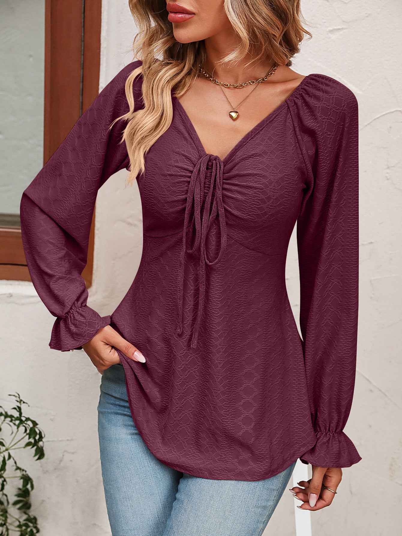 She Wears Glory™ — Mandy Tie-Front Blouse - She Wears Glory Beverly Hills