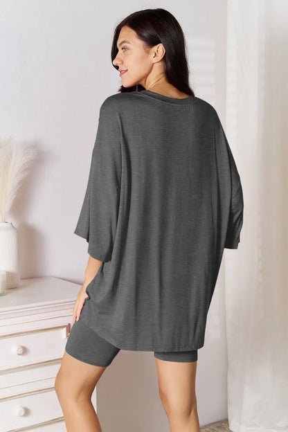 She Wears Glory™ Sacred Comfort Lounge Set Two-Piece Soft Rayon Three-Quarter Sleeve Top and Shorts Set - She Wears Glory Beverly Hills
