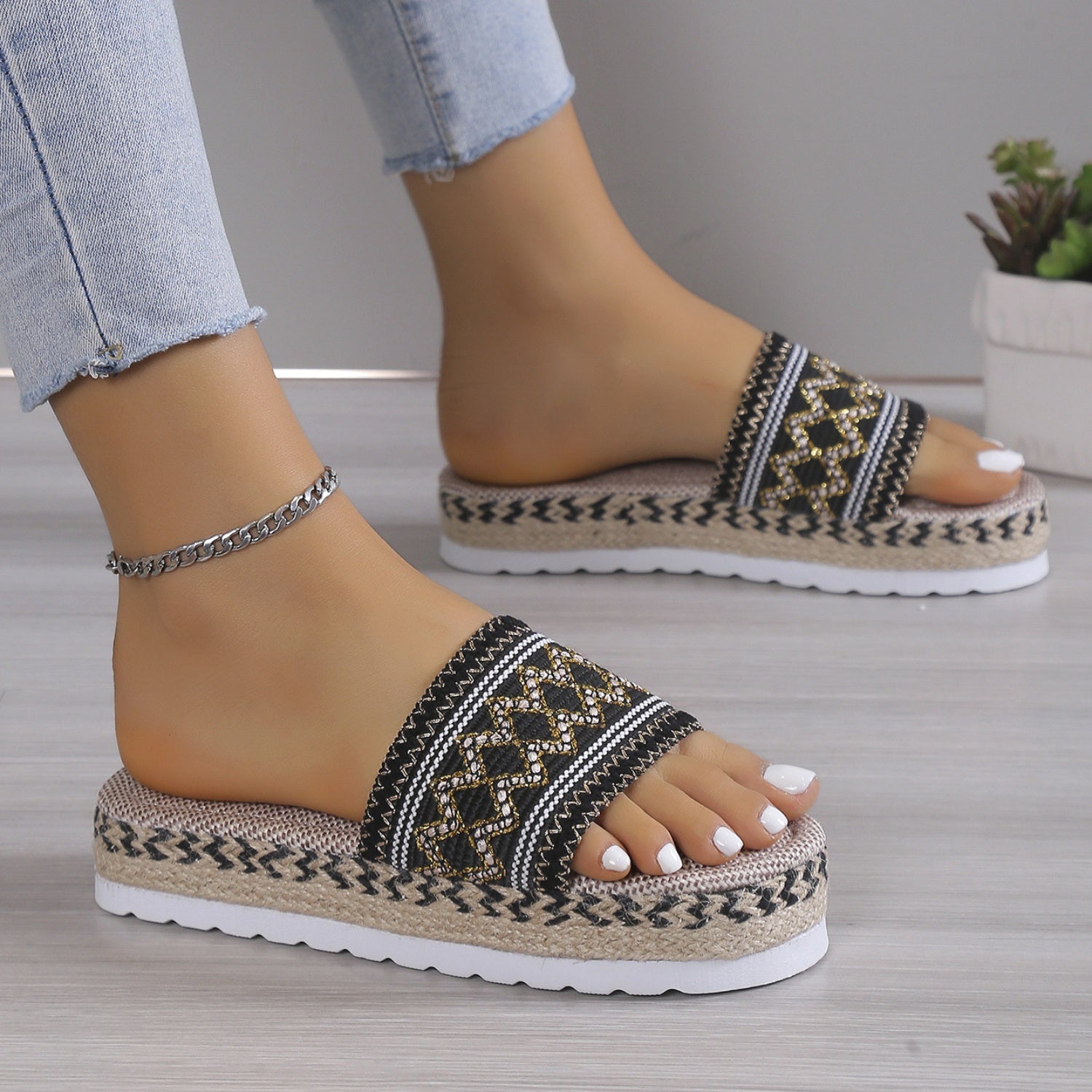 She Wears Glory™ — Sarah’s Steady Path Geometric Weave Platform Sandals - She Wears Glory Beverly Hills
