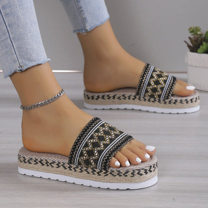 She Wears Glory™ — Sarah’s Steady Path Geometric Weave Platform Sandals - She Wears Glory Beverly Hills