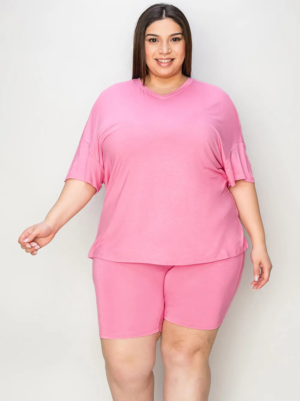She Wears Glory™ Divine Ease Lounge Set Two-Piece Three-Quarter Sleeve Top &amp; Shorts in Soft Rayon Blend - She Wears Glory Beverly Hills