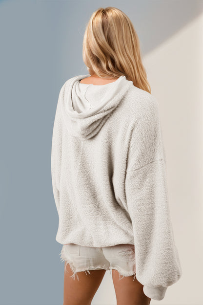 She Wears Glory™ “Serenity in Motion” Full Size Half Zip Long Sleeve Hoodie with Kangaroo Pocket - She Wears Glory Beverly Hills