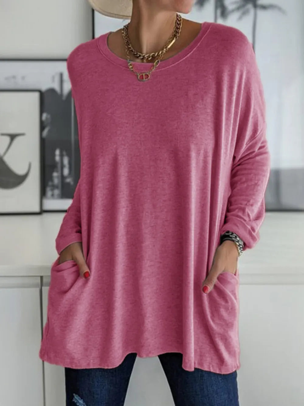 She Wears Glory™ Full Size Round Neck Long Sleeve T-Shirt - She Wears Glory Beverly Hills