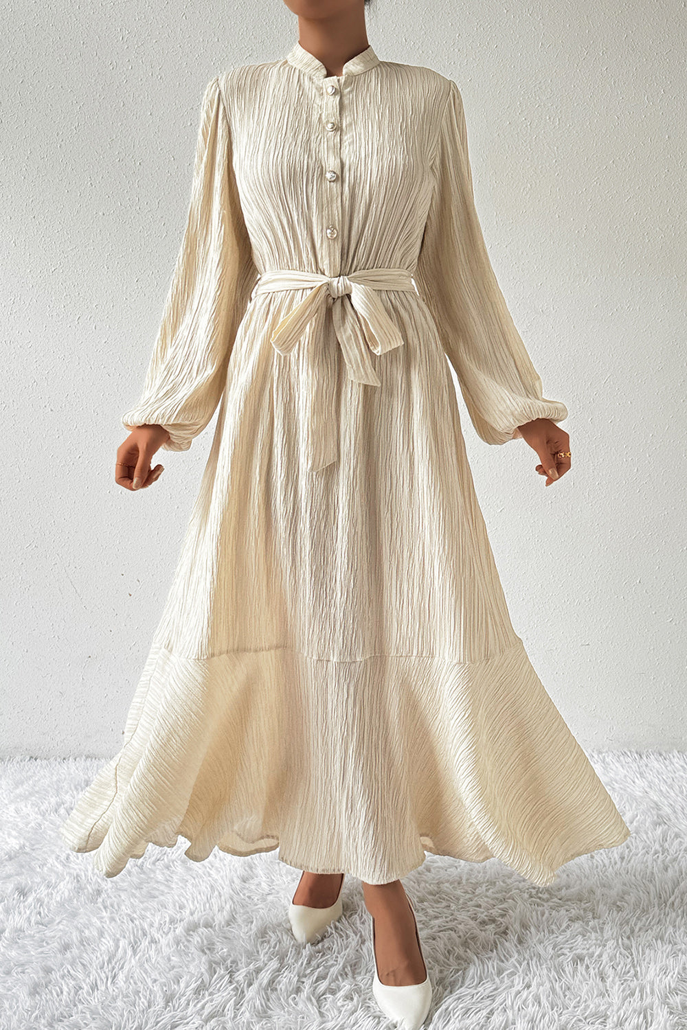 She Wears Glory™ “Honey Anointing” Tied Button-Up Maxi Dress - She Wears Glory Beverly Hills