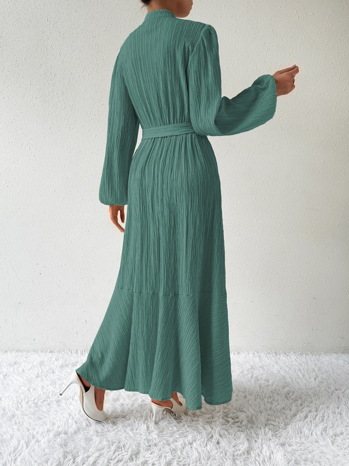 She Wears Glory™ “Honeyed Honor” Tie Waist Long Sleeve Dress - She Wears Glory Beverly Hills