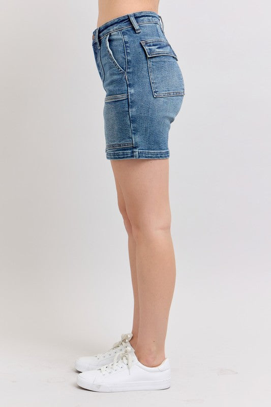 She Wears Glory™ “Sanctified Strength” High Rise Denim Shorts - She Wears Glory Beverly Hills