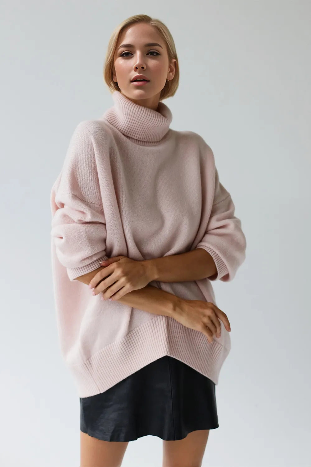 She Wears Glory™ Turtleneck Dropped Shoulder Long Sleeve Sweater - She Wears Glory Beverly Hills