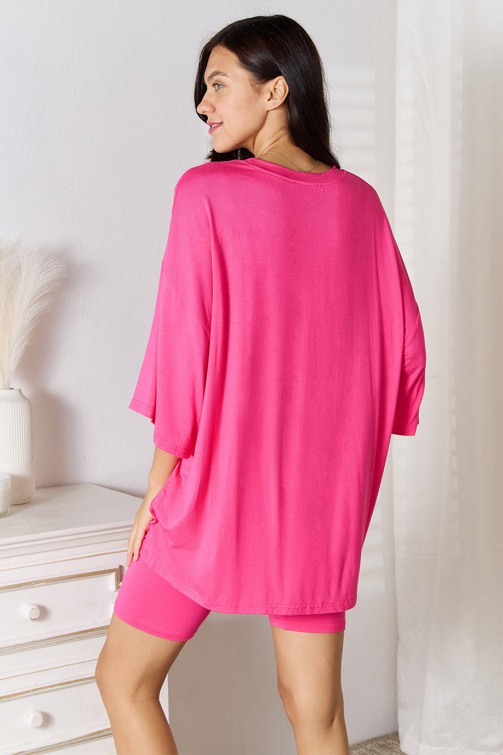 She Wears Glory™ Sacred Comfort Lounge Set Two-Piece Soft Rayon Three-Quarter Sleeve Top and Shorts Set - She Wears Glory Beverly Hills